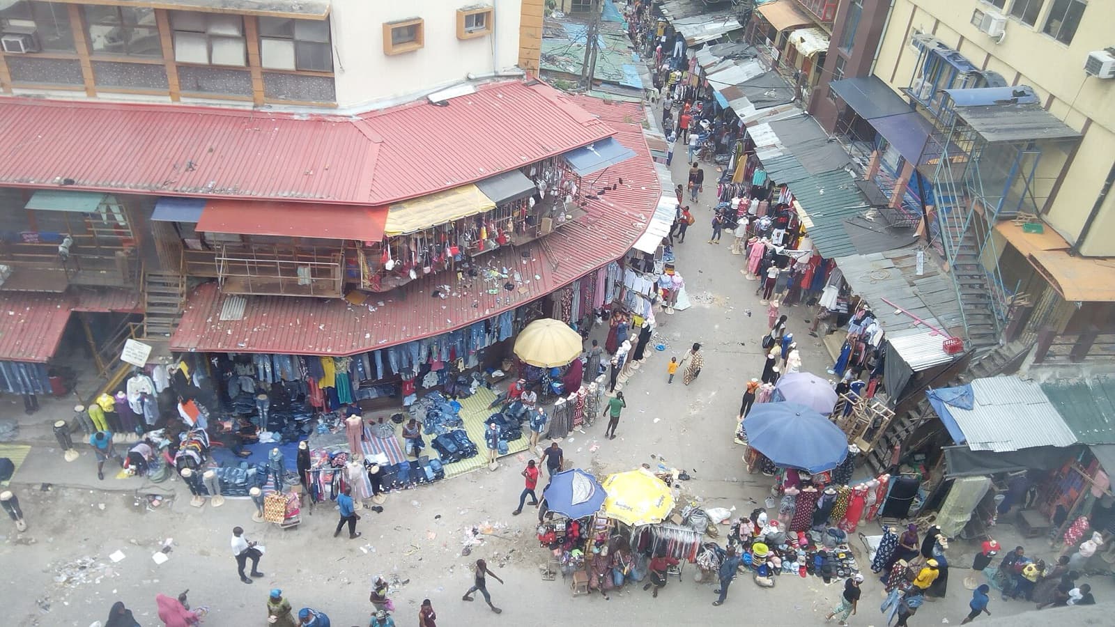 Traders and stalls at Balogun Market on Lagos Island